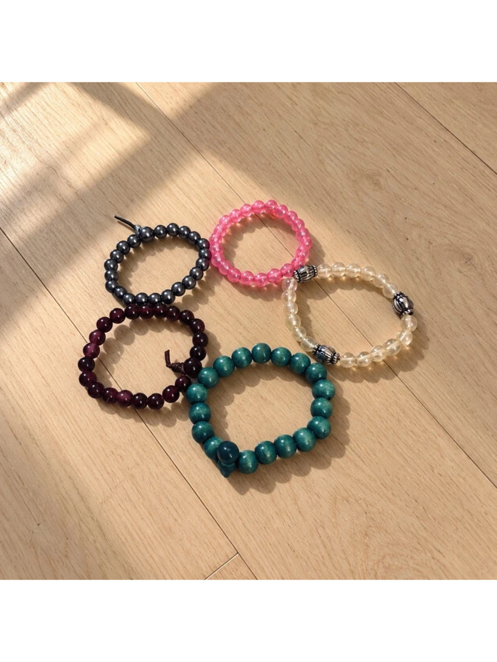 5pc Colorful Beaded Stretch Bracelet Lot Stackable Boho Costume Jewelry